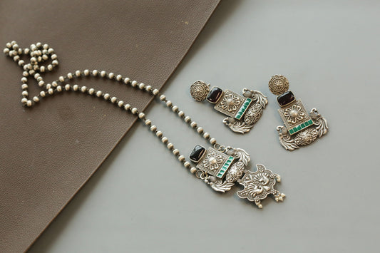 Enamel Silver Tone Pendant Set