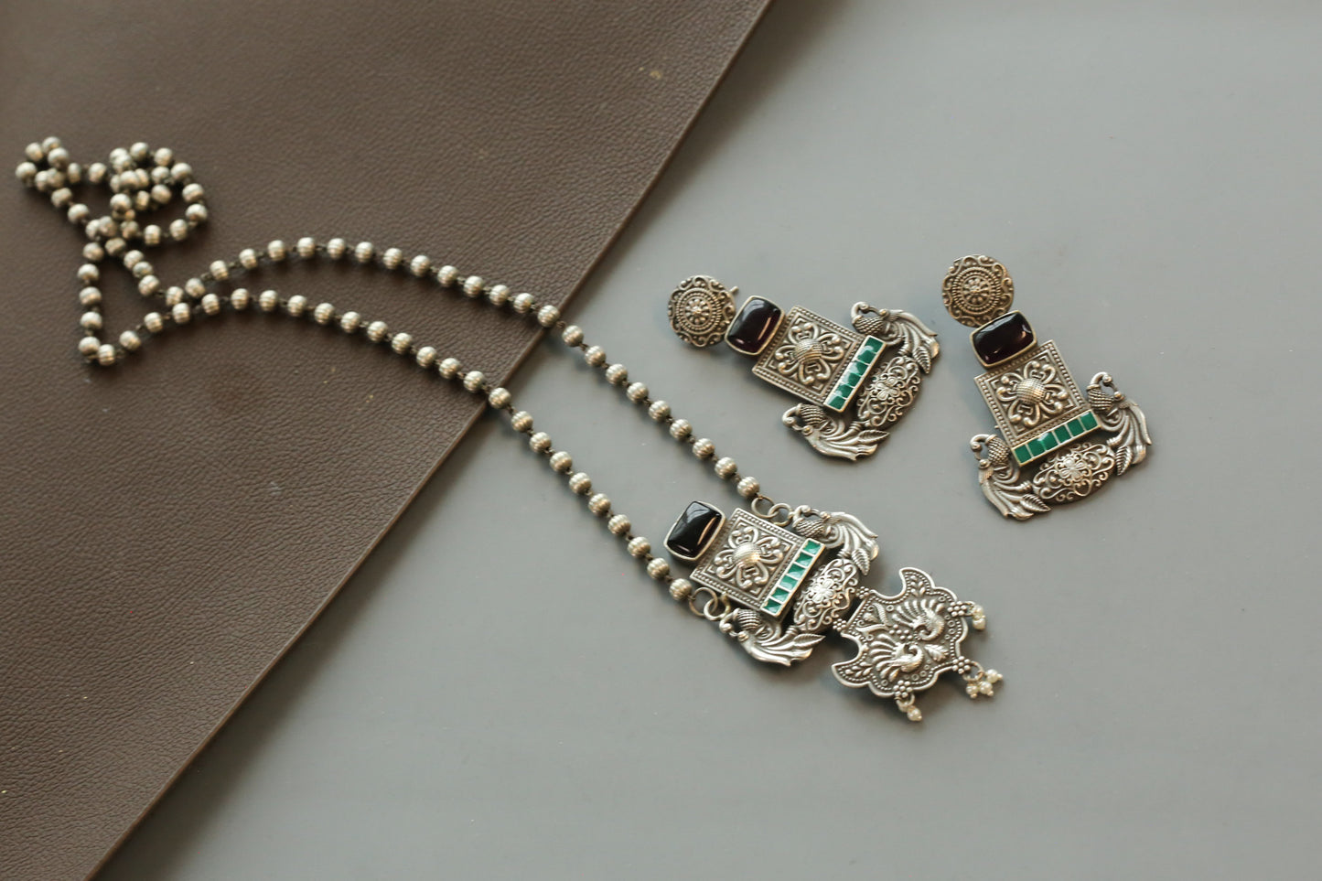 Enamel Silver Tone Pendant Set