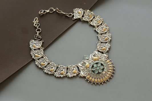 Aarya Silver Look Dual Tone Necklace- Mint