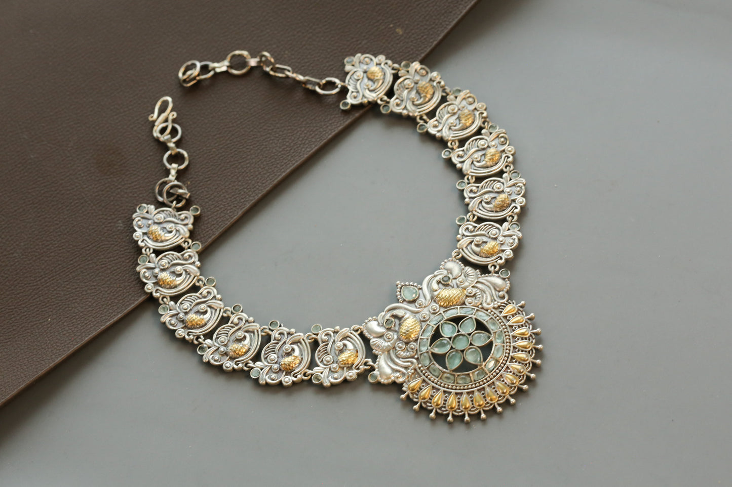 Aarya Silver Look Dual Tone Necklace- Mint