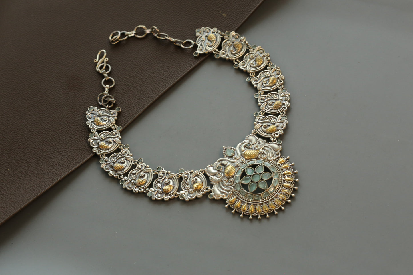 Aarya Silver Look Dual Tone Necklace- Mint