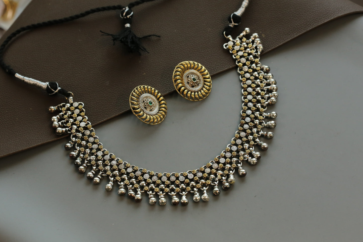 Aruna Silver Look Dual Tone Necklace Set