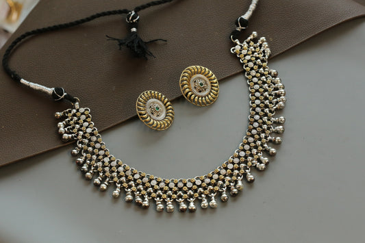 Aruna Silver Look Dual Tone Necklace Set