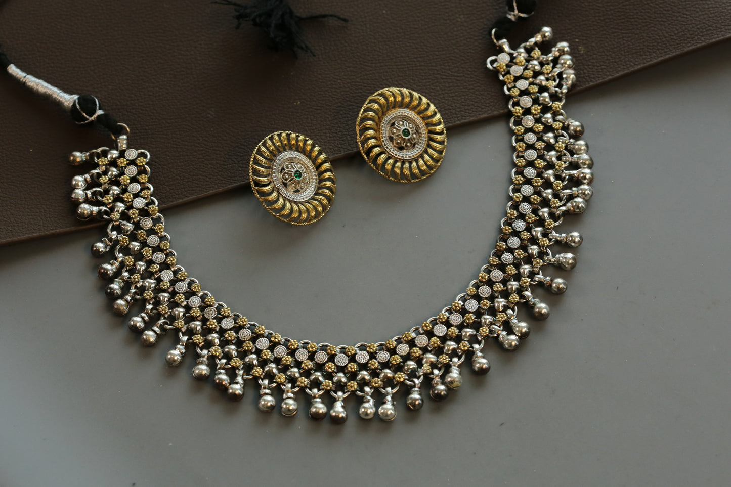 Aruna Silver Look Dual Tone Necklace Set
