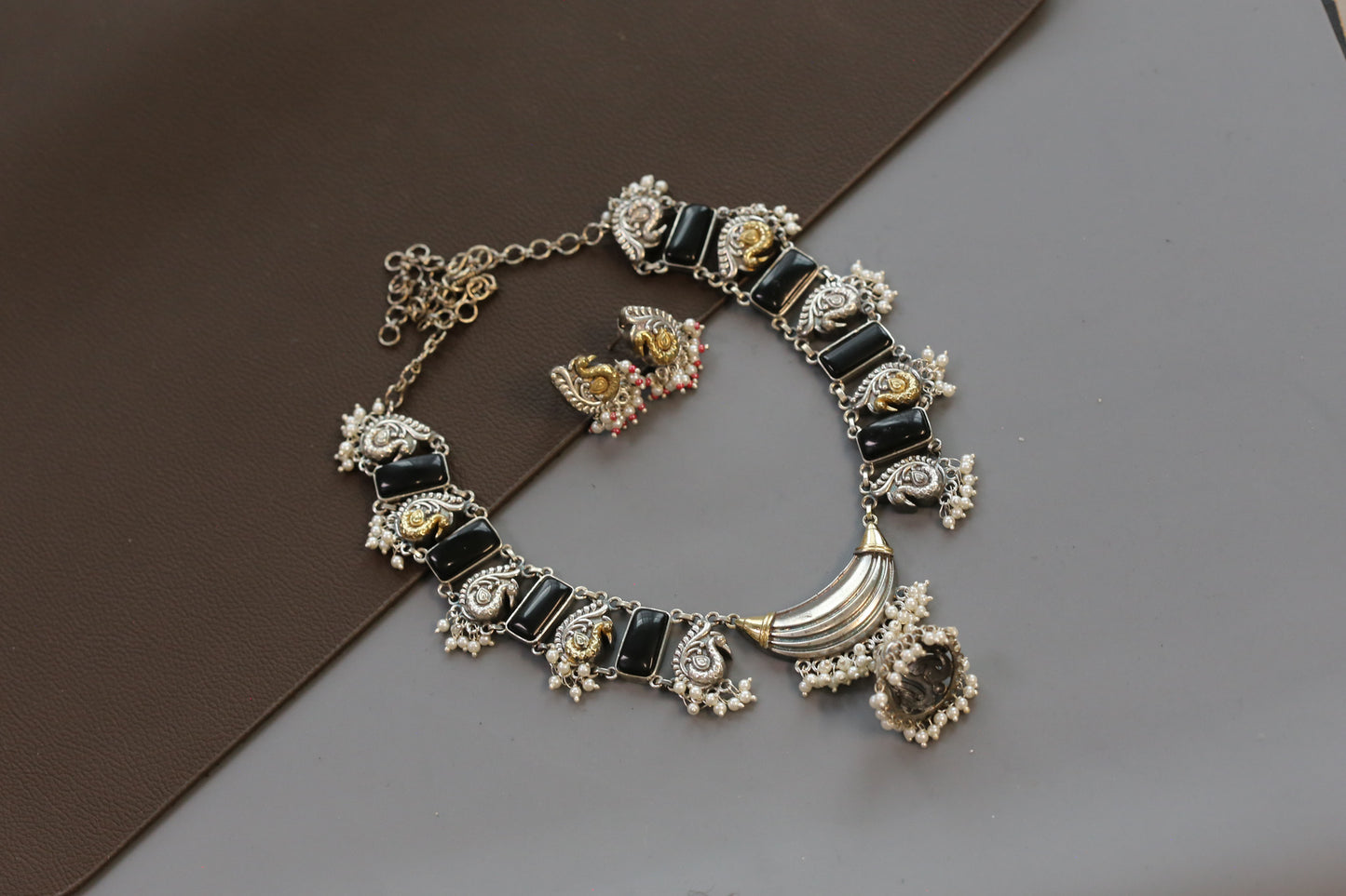 Saira Dual Tone Necklace Set - Black