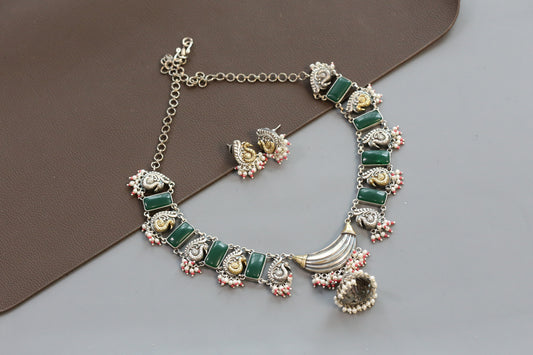 Saira Dual Tone Necklace Set - Green