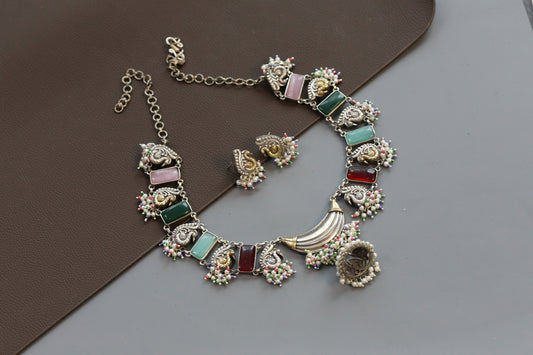 Saira Dual Tone Necklace Set - Multi