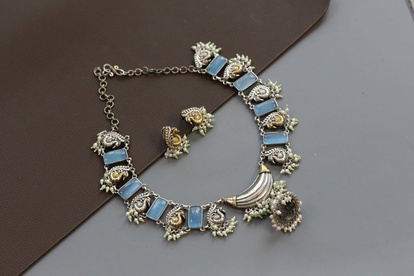 Saira Dual Tone Necklace Set - Mint