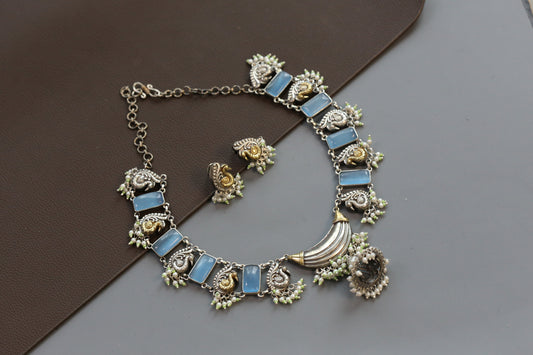 Saira Dual Tone Necklace Set - Mint