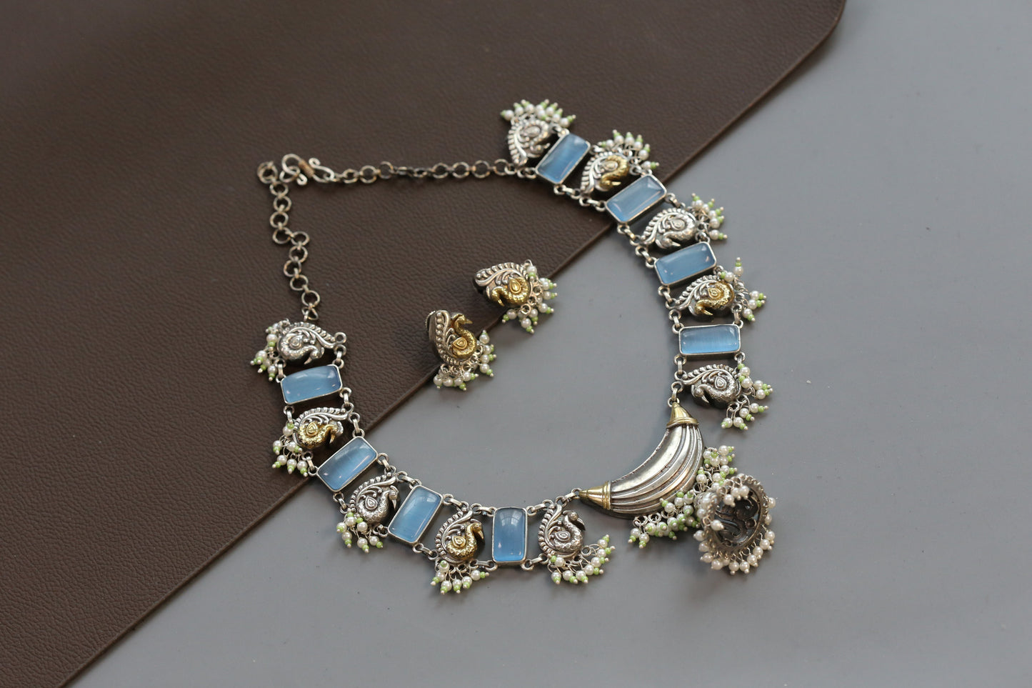Saira Dual Tone Necklace Set - Mint
