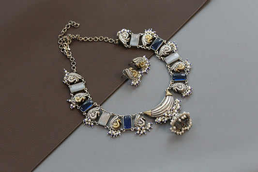 Saira Dual Tone Necklace Set - Blue Gray