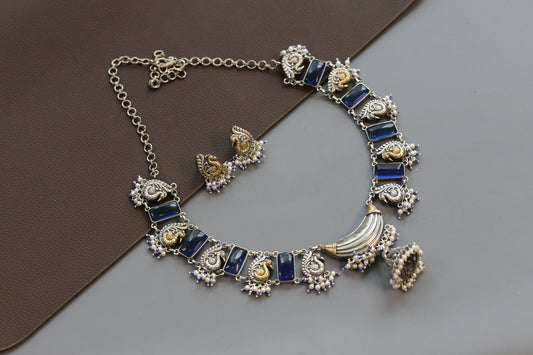 Saira Dual Tone Necklace Set -Blue