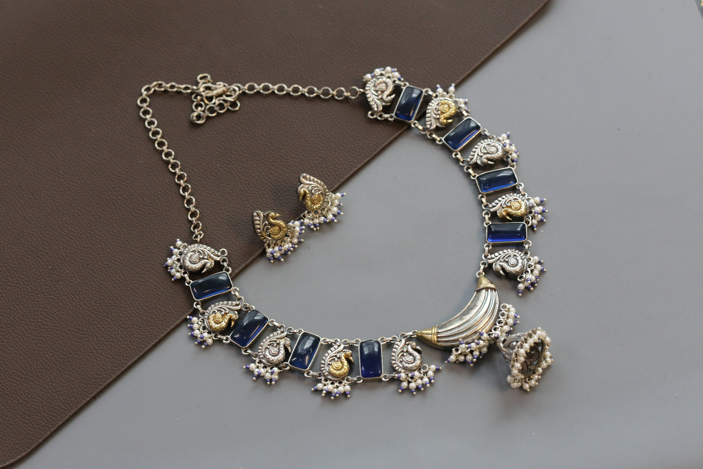 Saira Dual Tone Necklace Set -Blue