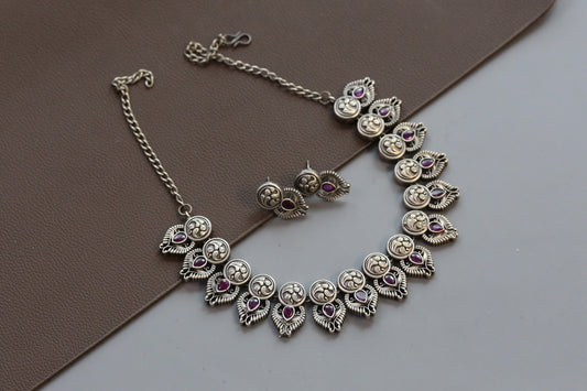 Nakshi Oxidized Necklace Set - Ruby