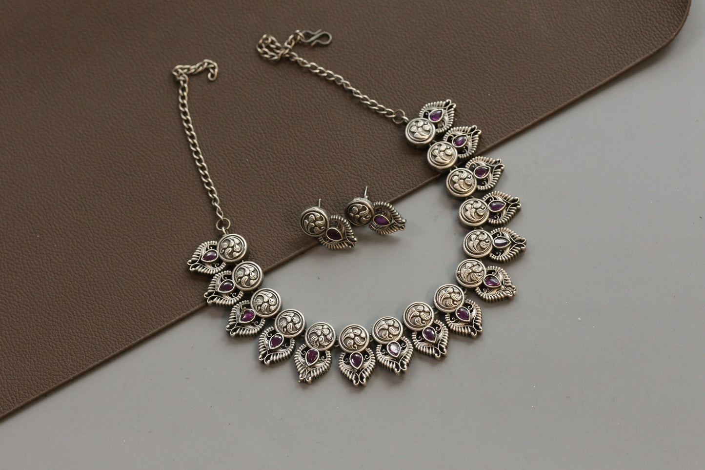 Nakshi Oxidized Necklace Set - Ruby