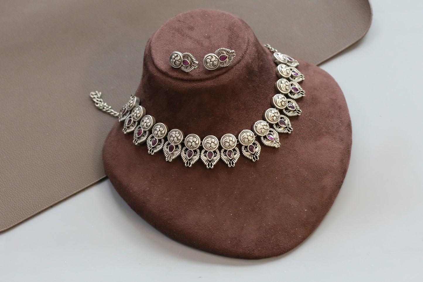 Nakshi Oxidized Necklace Set - Ruby