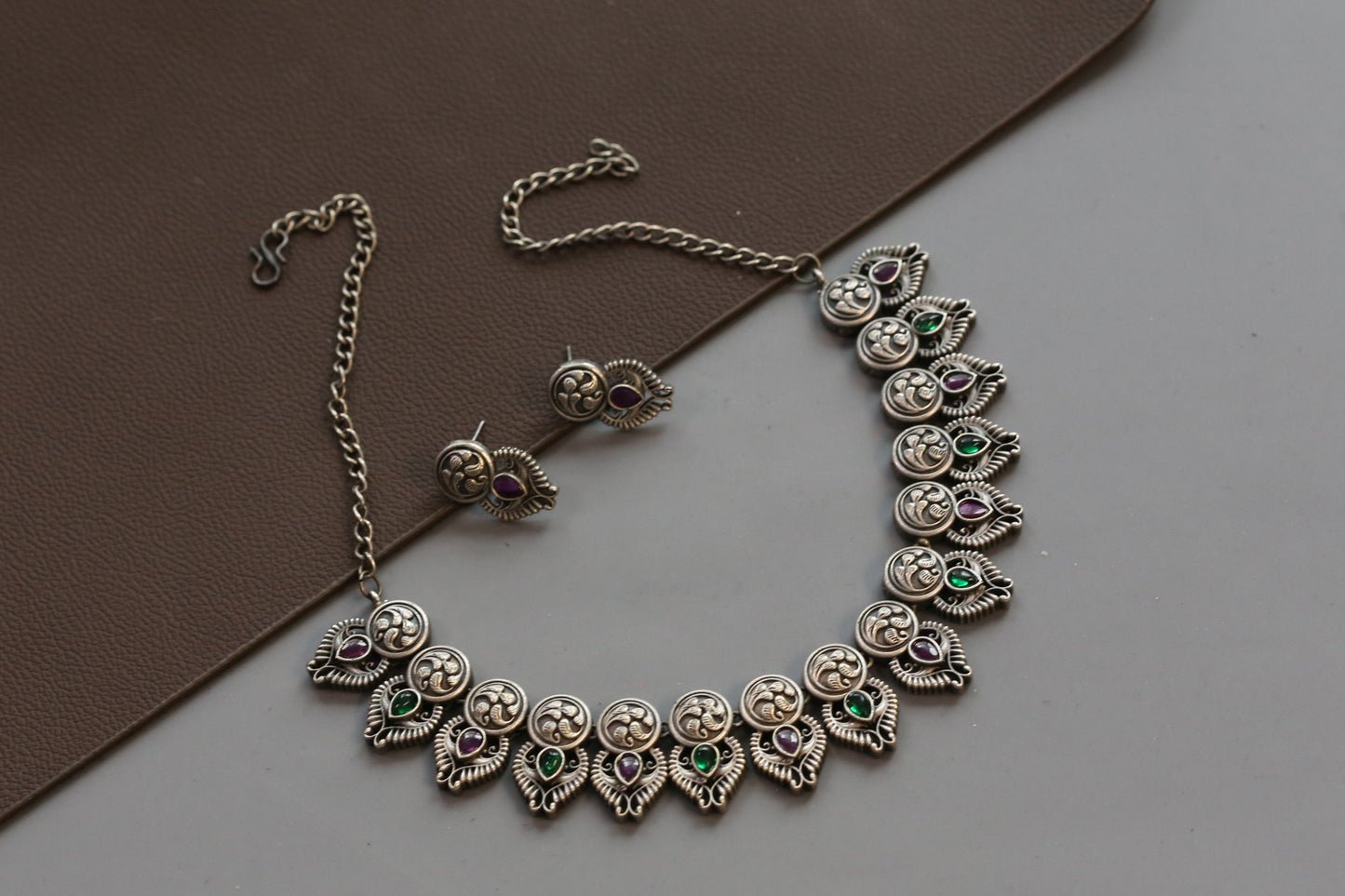 Nakshi Oxidized Necklace Set - Multi