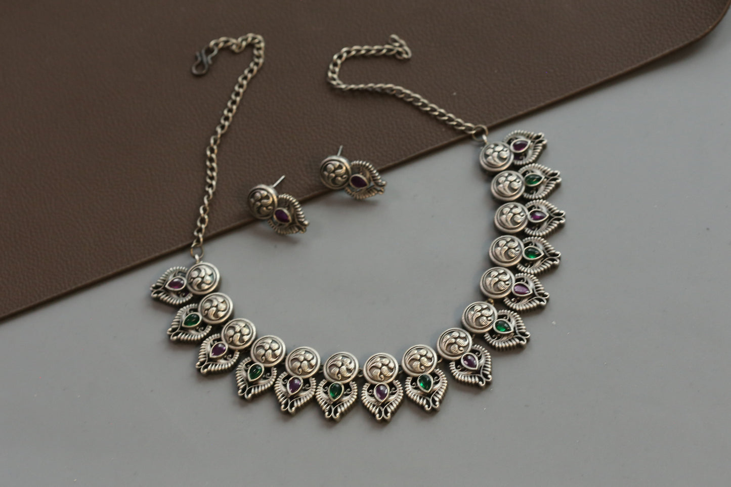 Nakshi Oxidized Necklace Set - Multi