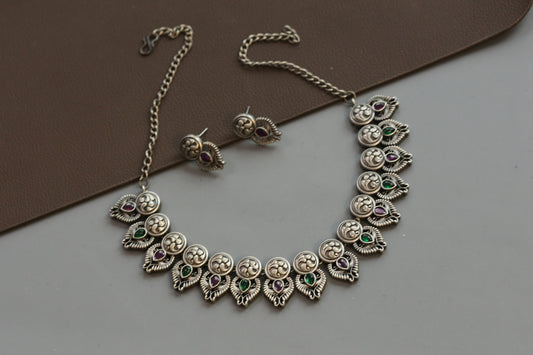 Nakshi Oxidized Necklace Set - Multi