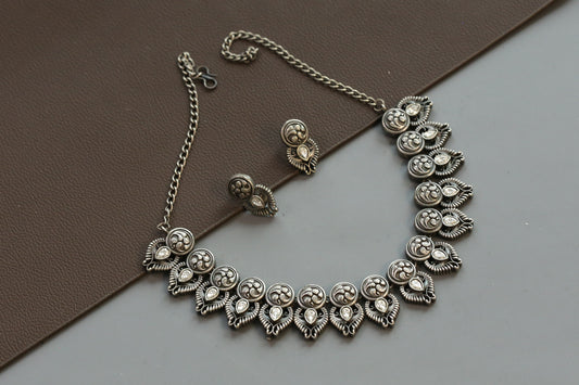 Nakshi Oxidized Necklace Set - Clear