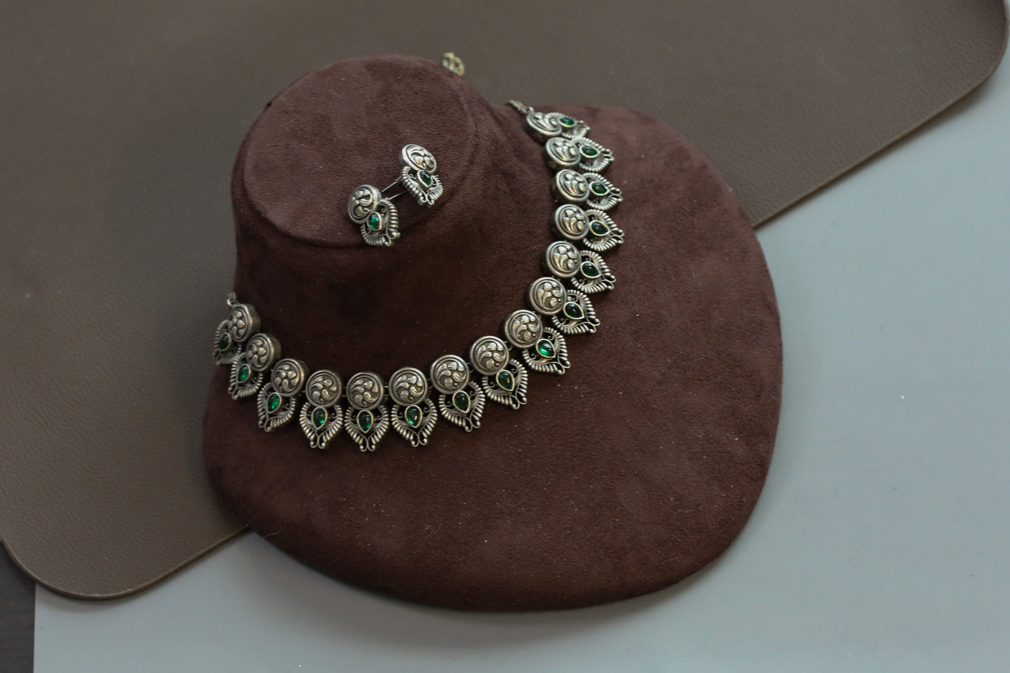 Nakshi Oxidized Necklace Set - Green