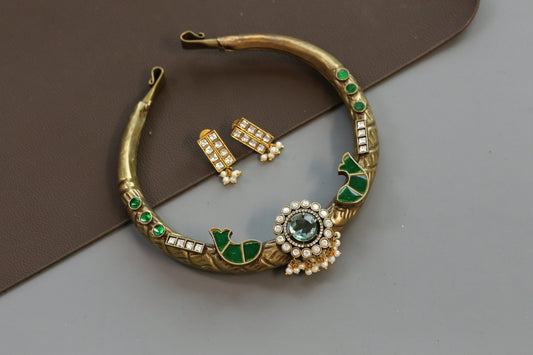 Vintage Look Rubina Hasli Necklace Set - Mint