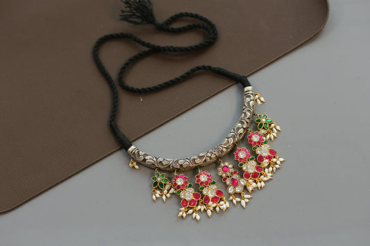 Kundan Nakshi Oxidized Necklace Set