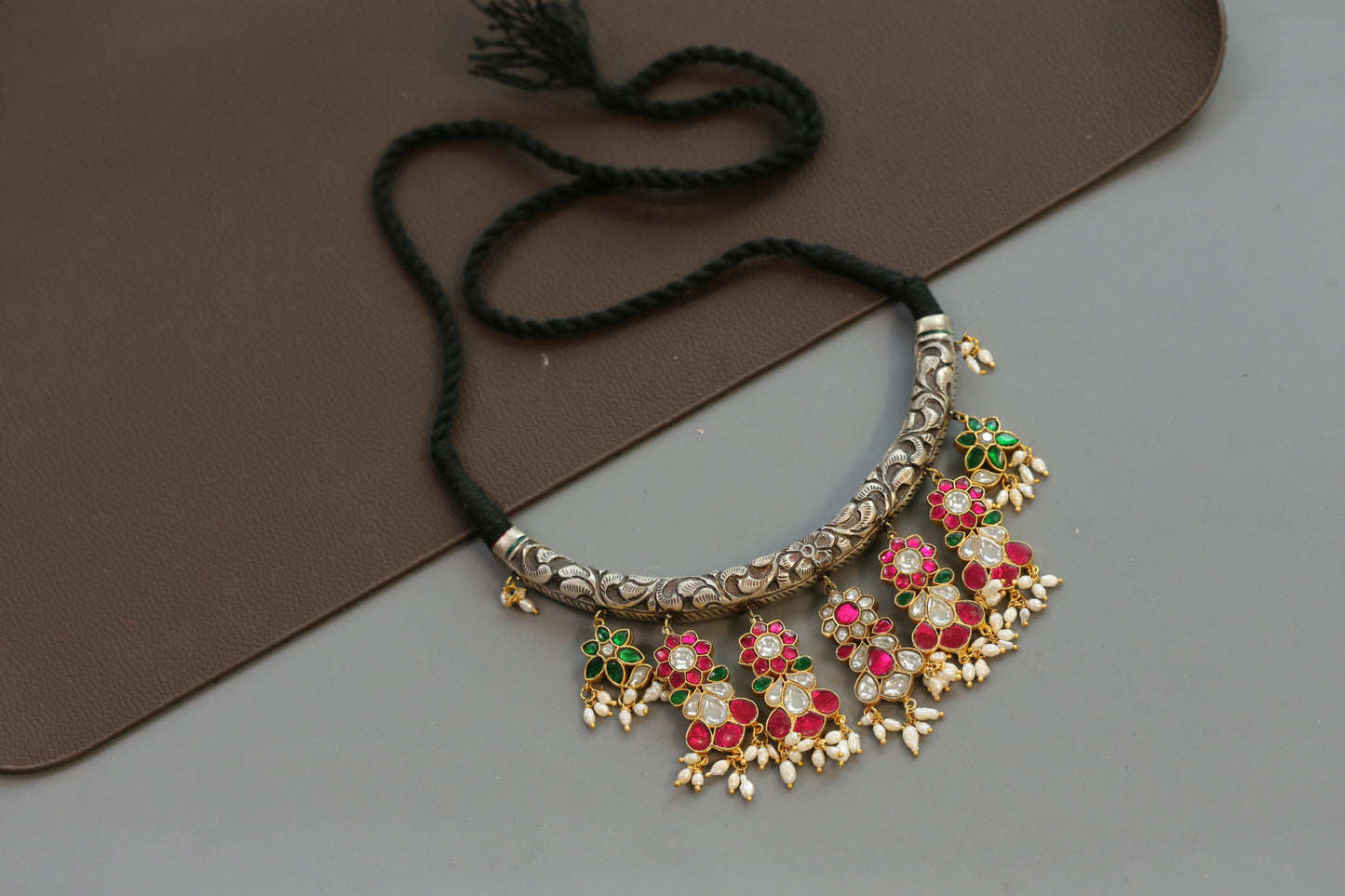 Kundan Nakshi Oxidized Necklace Set