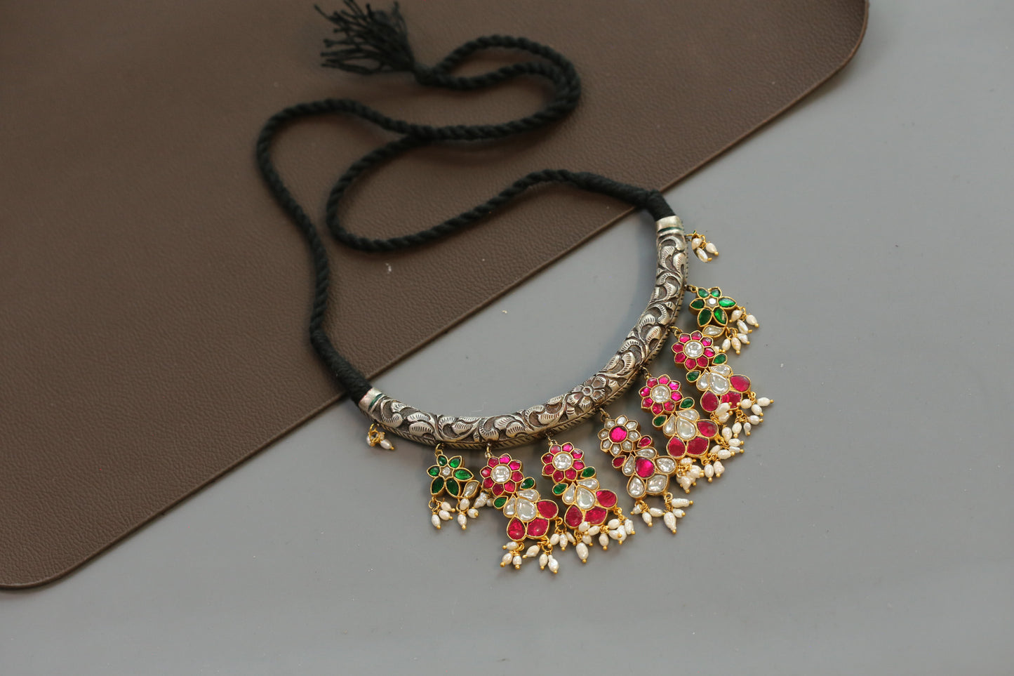 Kundan Nakshi Oxidized Necklace Set