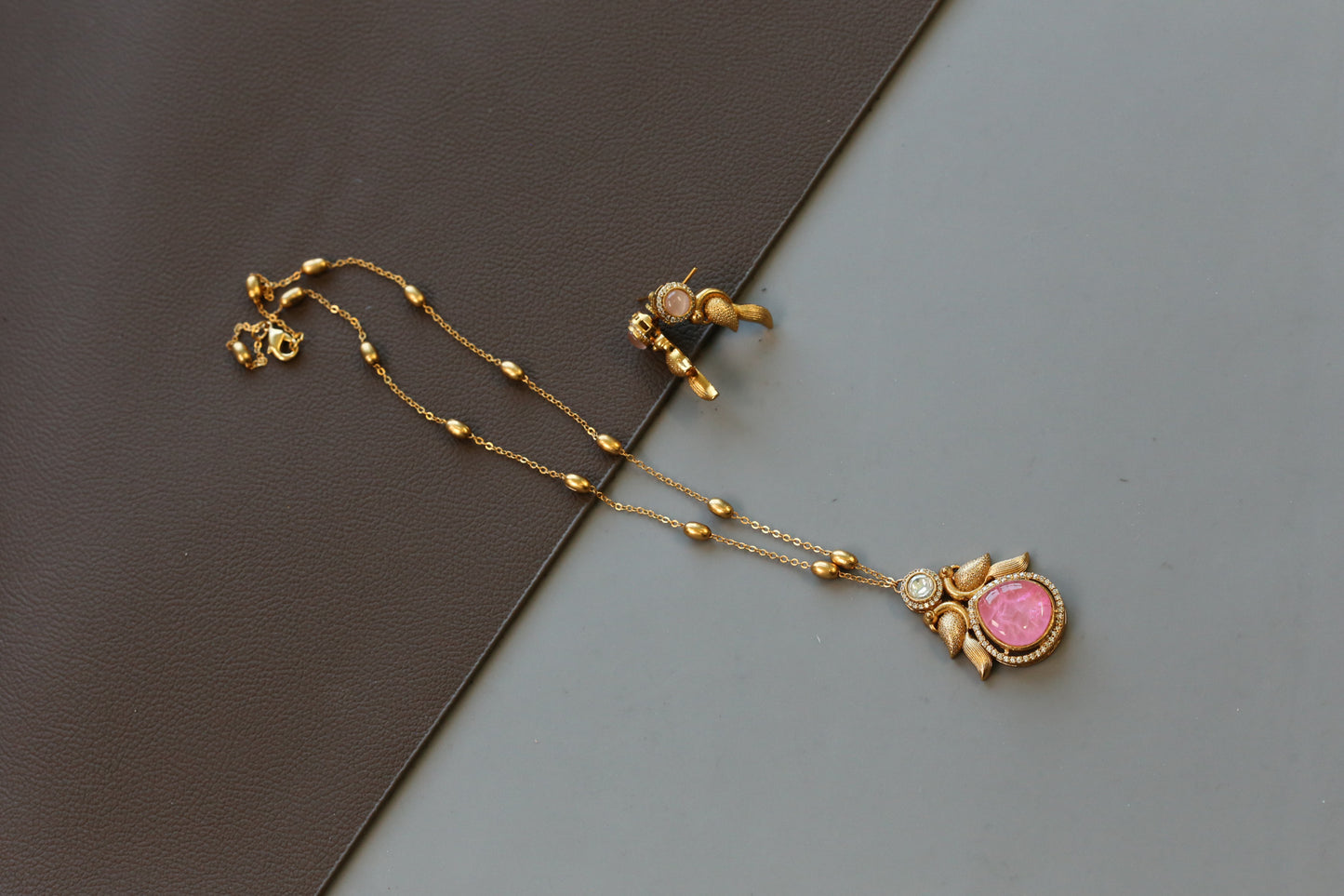 Dainty Pota Doublet Pendant Set - Pink