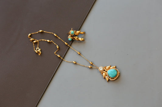 Dainty Pota Doublet Pendant Set - Turquoise