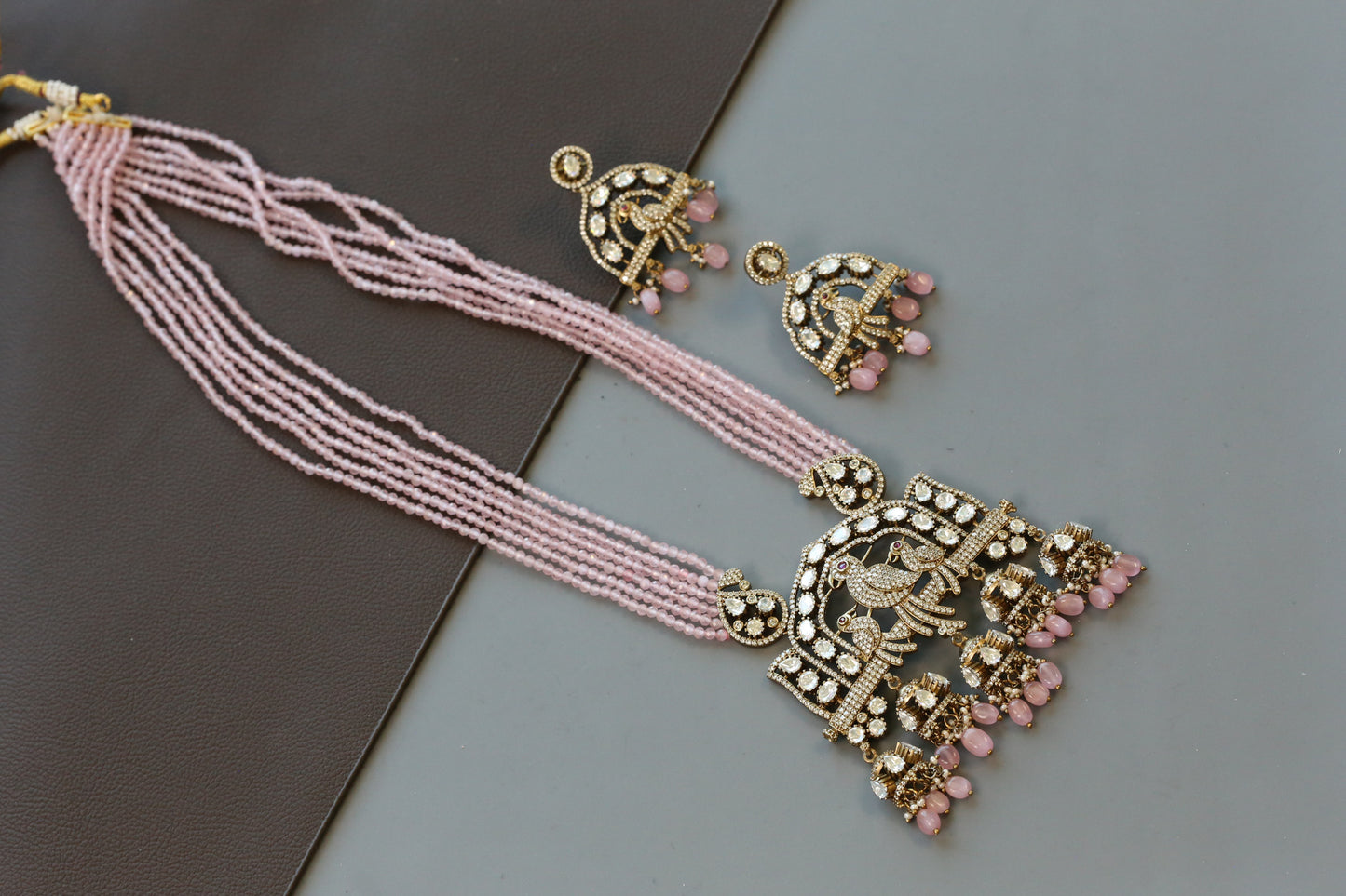 Long Mehndi Polish Necklace Set - Pink