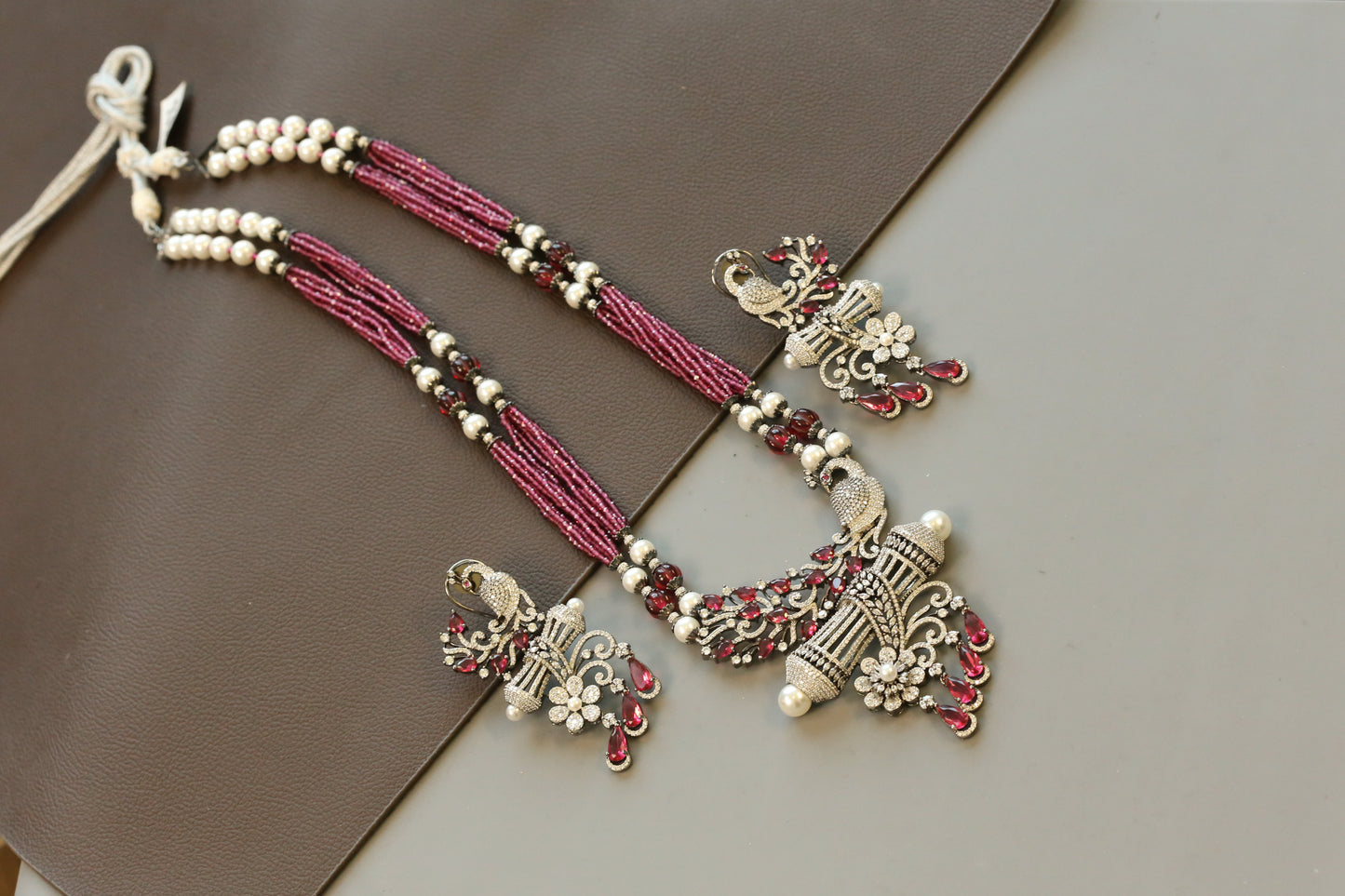 Long Victorian Polish Necklace Set - Ruby