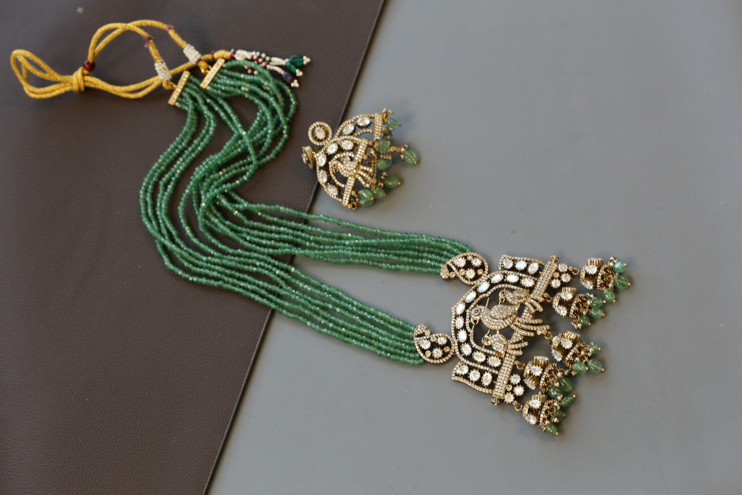 Long Mehndi Polish Necklace Set - Green