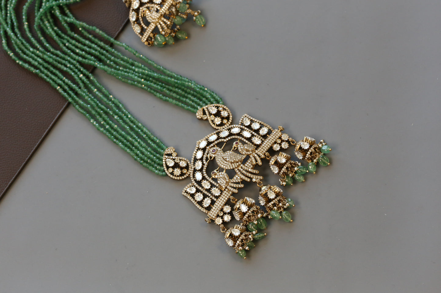 Long Mehndi Polish Necklace Set - Green