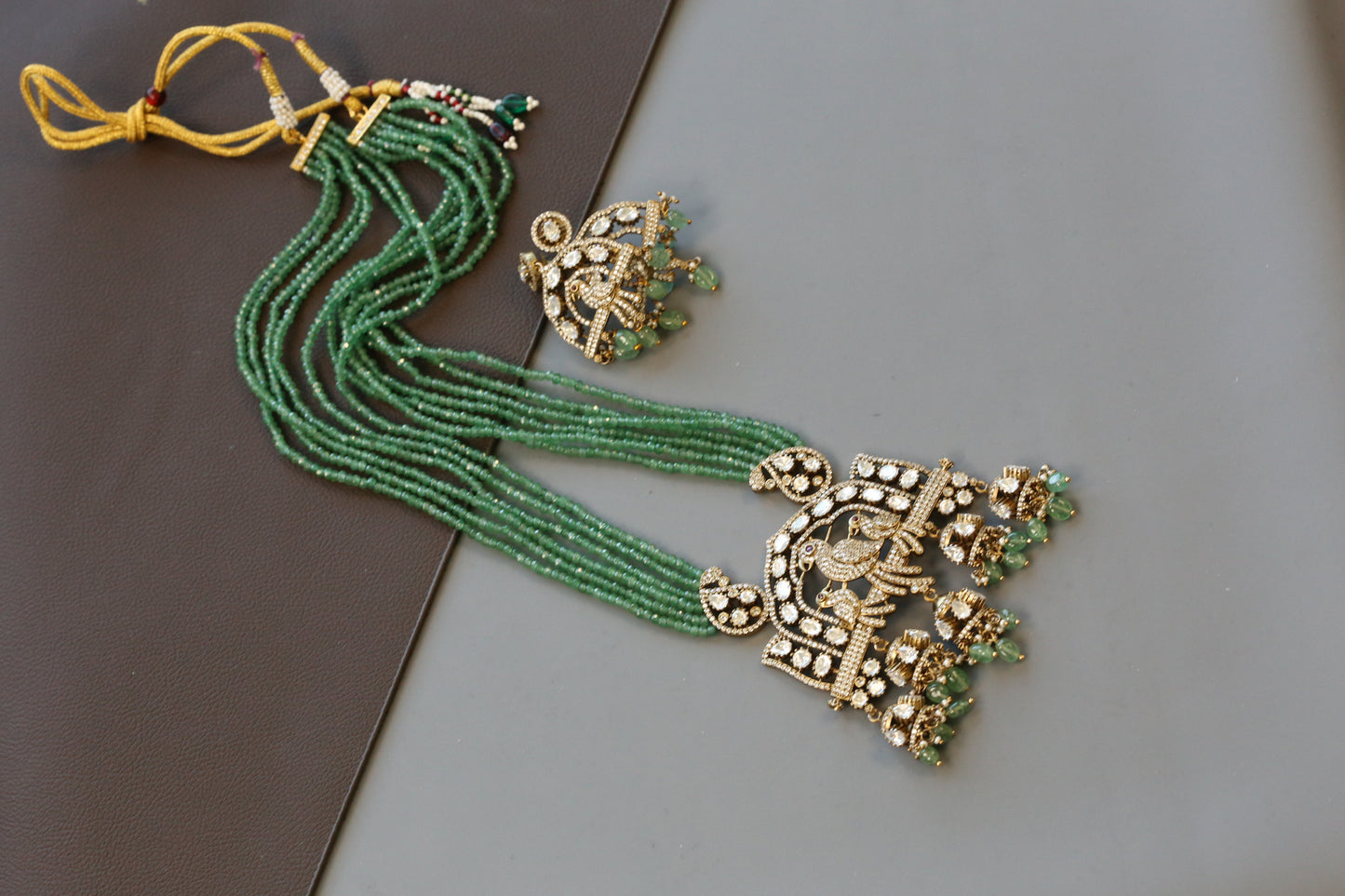 Long Mehndi Polish Necklace Set - Green