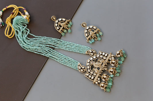 Long Mehndi Polish Necklace Set - Mint