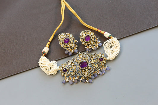Mehndi Polish Purple Pota Choker Set