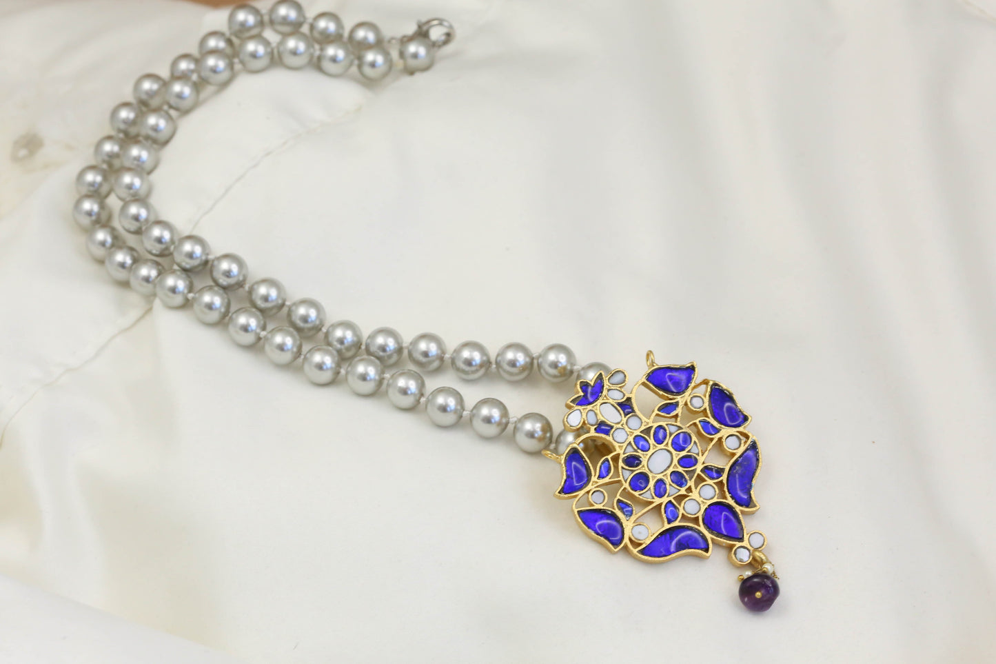 Jadau Pendant Gray Pearls Necklace (103-46)