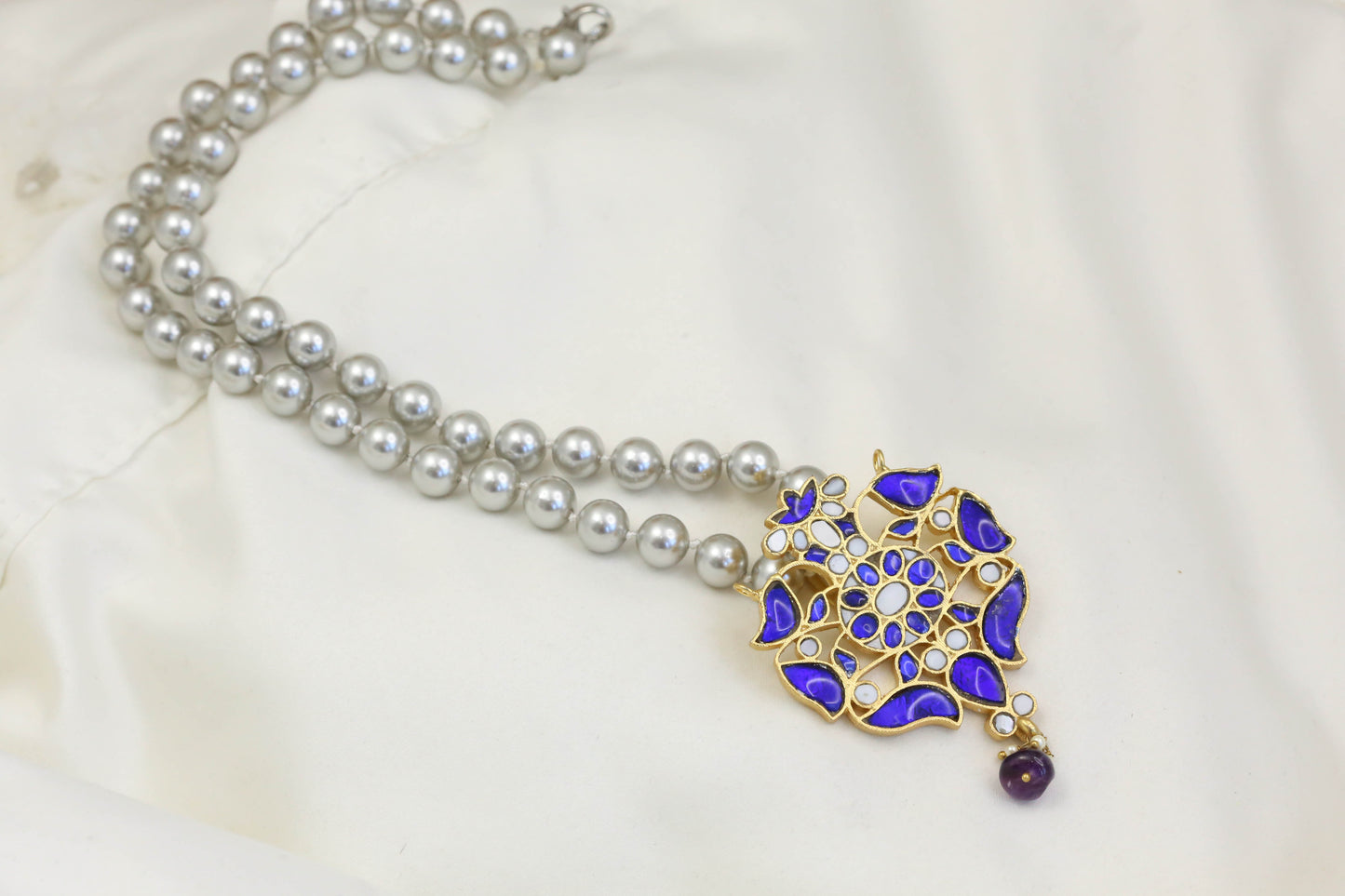 Jadau Pendant Gray Pearls Necklace (103-46)