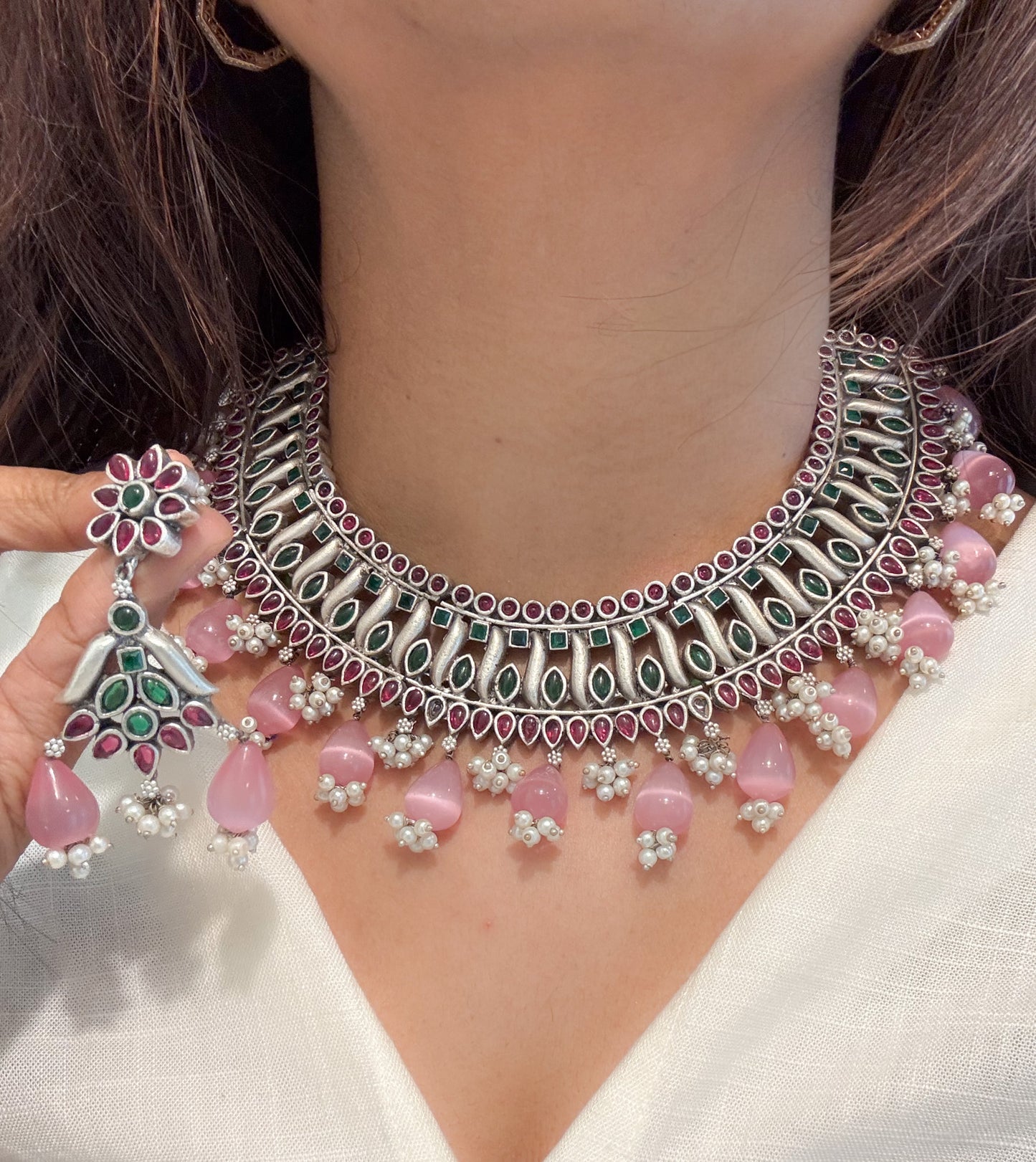Multi Kemp Silver Look Oxidized  Necklace Set
