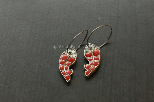 Jadau Fish Hoop Earrings - Coral