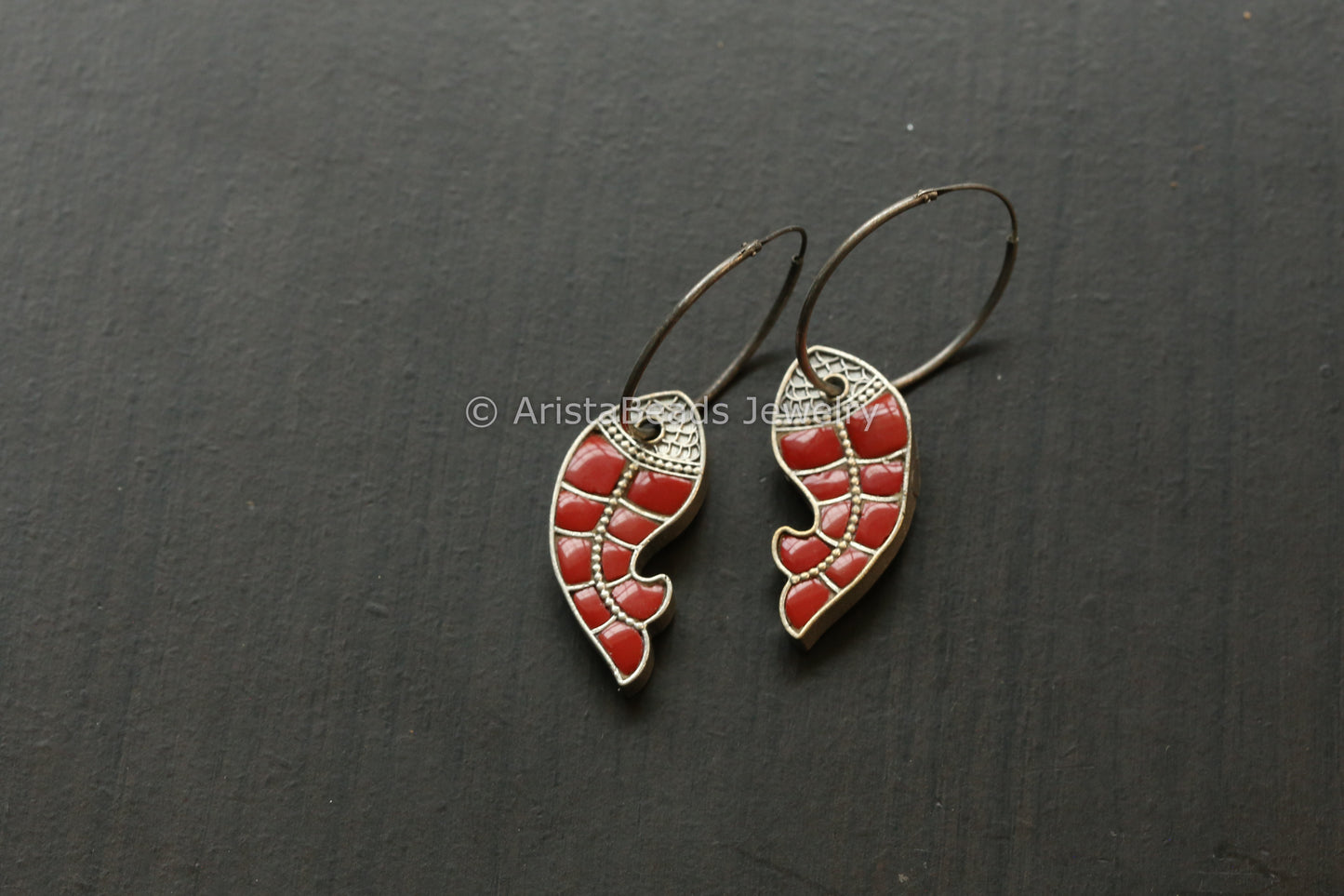 Jadau Fish Hoop Earrings - Coral