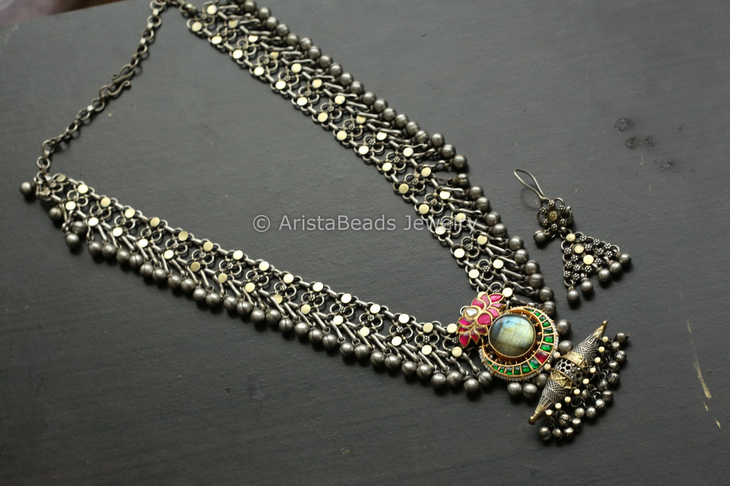 Next To Real Silver Necklace Set - Labradorite