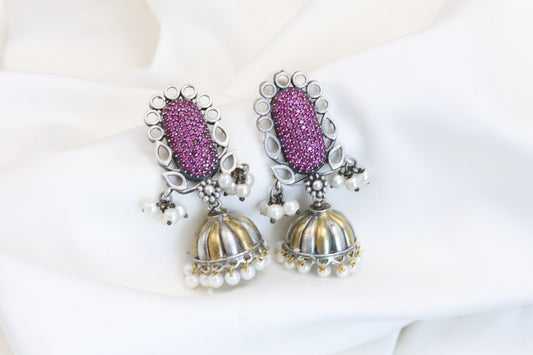 Ruby CZ Dual Tone Jhumka