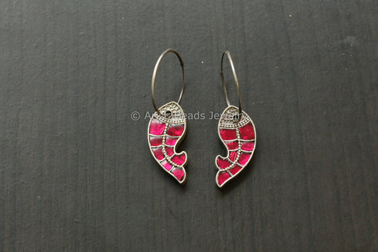 Jadau Fish Hoop Earrings - Ruby