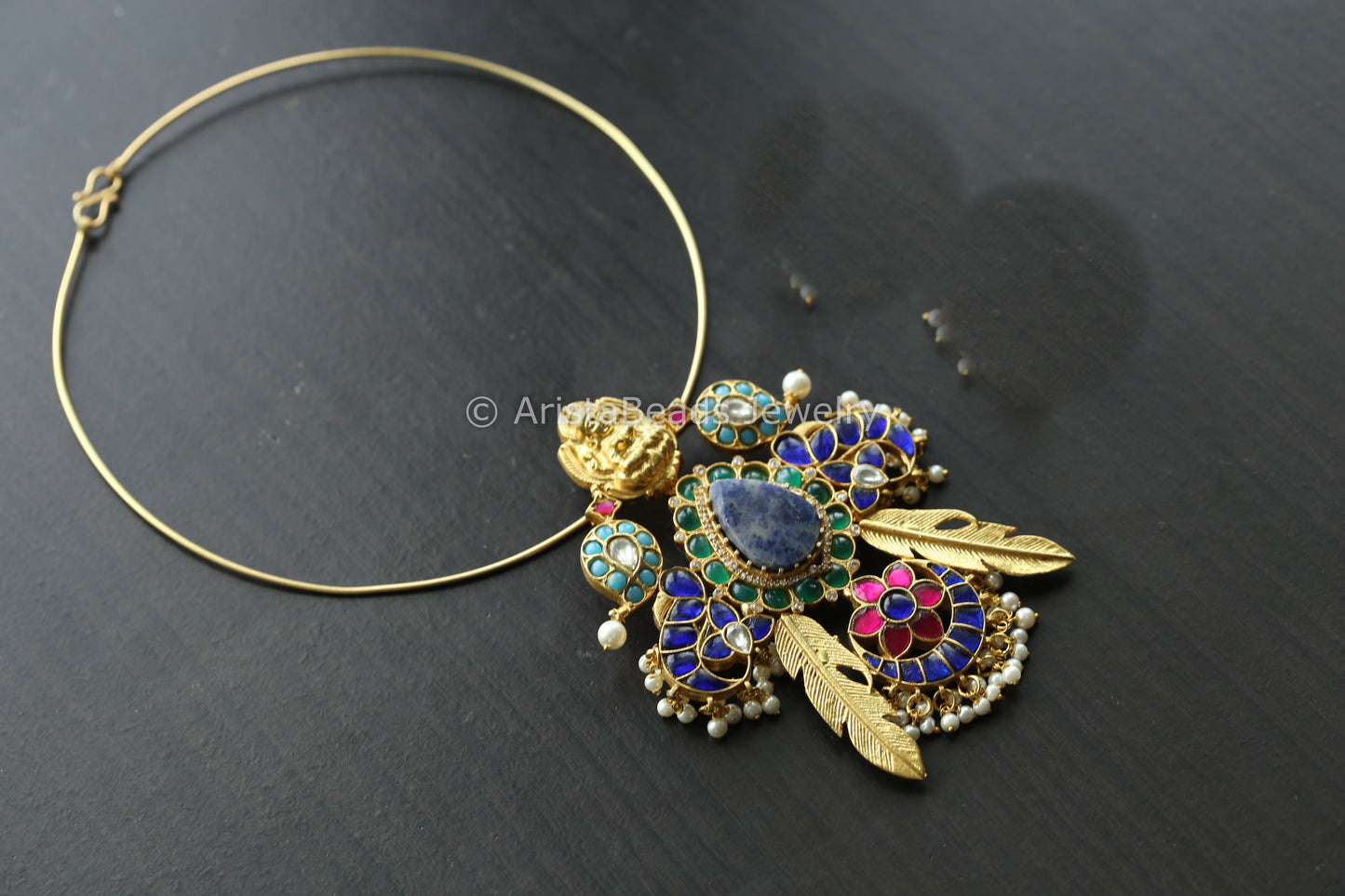 Kundan Jadau Hasli Necklace (Removable) - Lapis