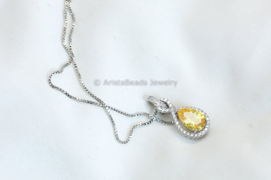 Premium Quality CZ  Pendant In Silver Chain