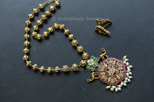Kundan Jadau Fusion Necklace Set In Nakshi Beads