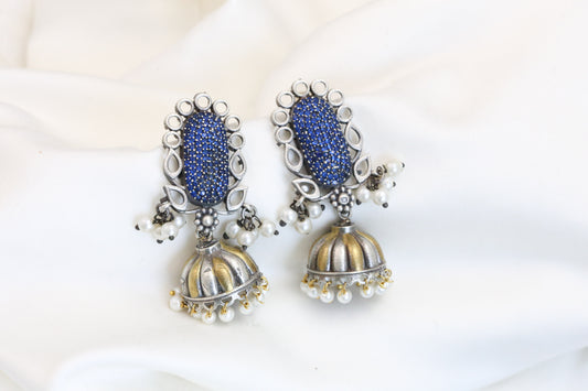 Blue CZ Dual Tone Jhumka